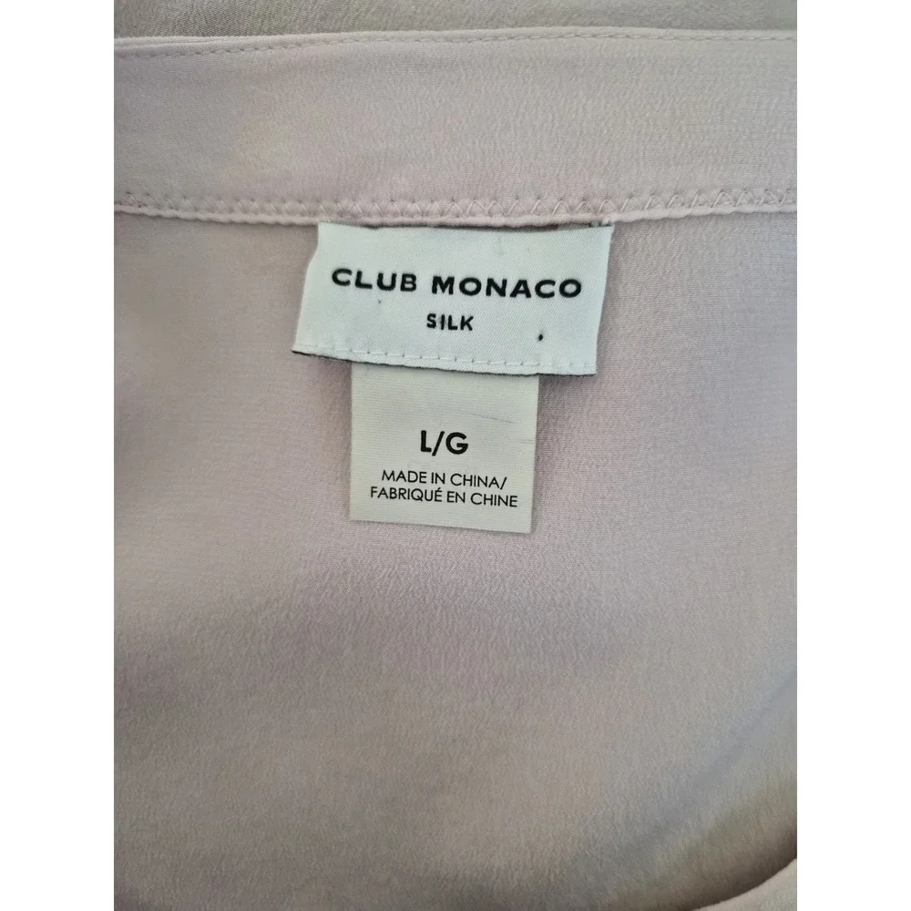 Club Monaco 100% Silk Blouse Womens L Pink Short‎ Sleeve Pocket Top Minimalist